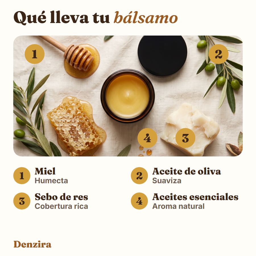 Qué lleva tu bálsamo: miel, aceite de oliva, sebo de res y aceites esenciales
